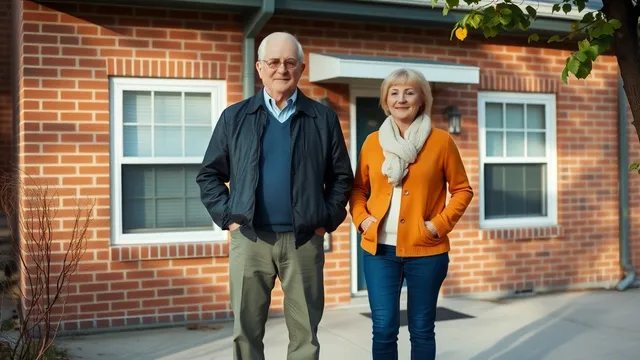 A couple standing in front of the duplex they rent out
