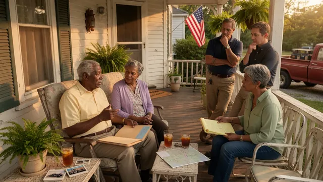 Multi-generational family on a porch discussing legacy ownership