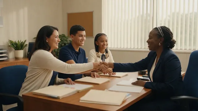 A small-business owner shaking hands with a lender after the company's own credit file was reviewed