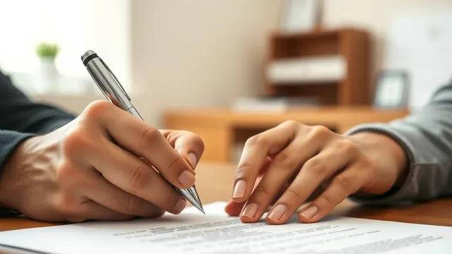 Close-up of hands signing a reinstatement document