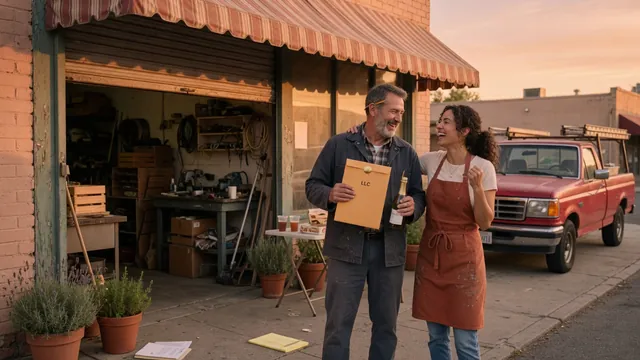 Family celebrating their new LLC outside a small storefront